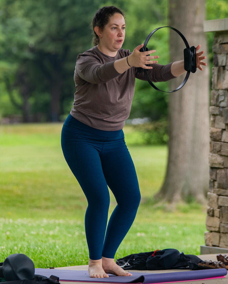 Standing footwork with ring Participant performing standing footwork with ring. Brookdale Park, Bloomfield, NJ.