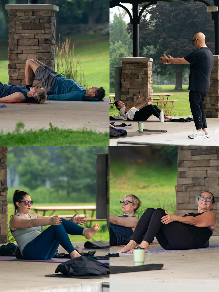 Core and Glute Work Rafael Jimenez leading participants through core and glute work series.