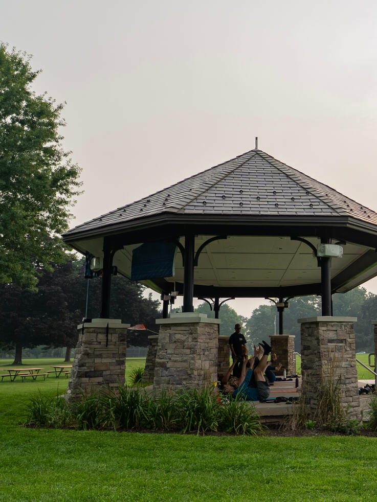 The Gazebo Wide shot of the mat Pilates space.
