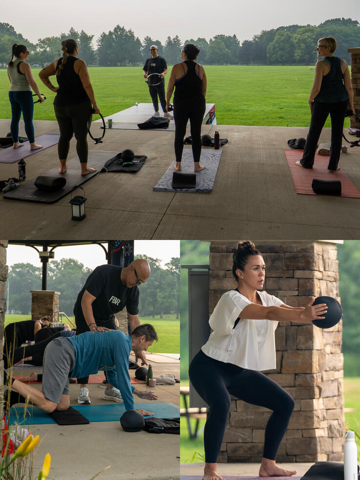 Mat Class Participants in Action Class using various props.